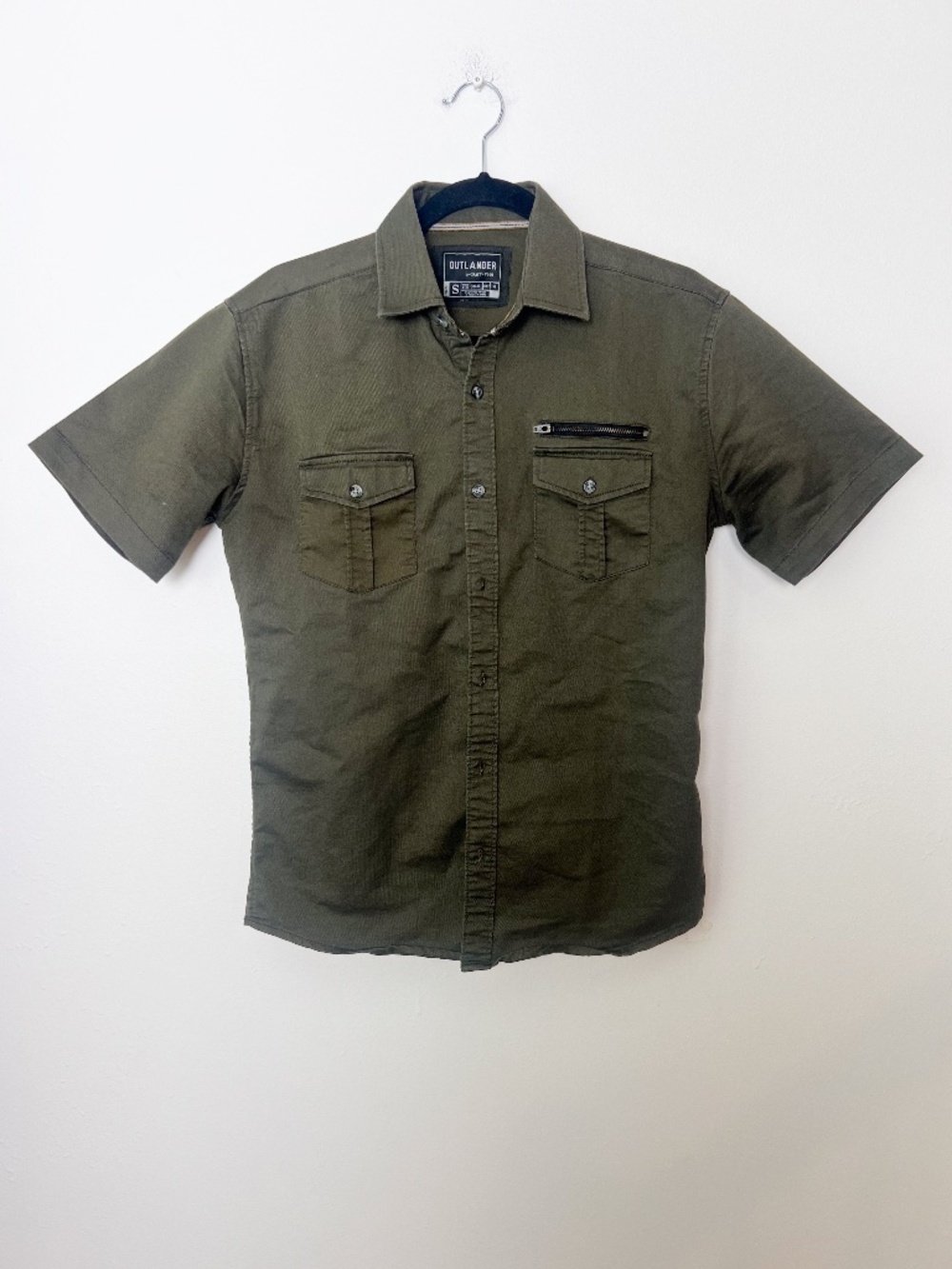 Olive Utility Button Up Shirt Men's Small Cotton Blend  Military Gorpcore Green